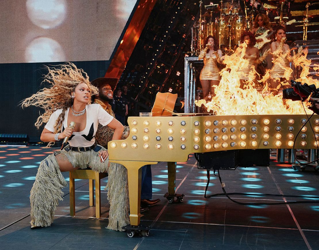 Beyoncé performing at London's Tottenham Hotspur Stadium on Monday.