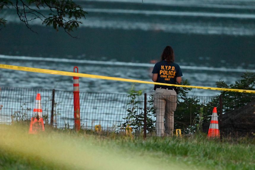 Members of the NYPD crime scene unit at Fort Washington Park in Manhattan, New York, on July 20, 2025.