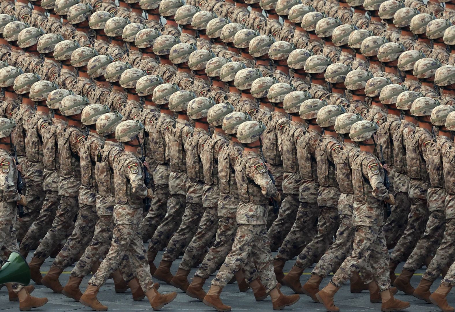 Chinese servicemen march in formation during the military parade on Wednesday.