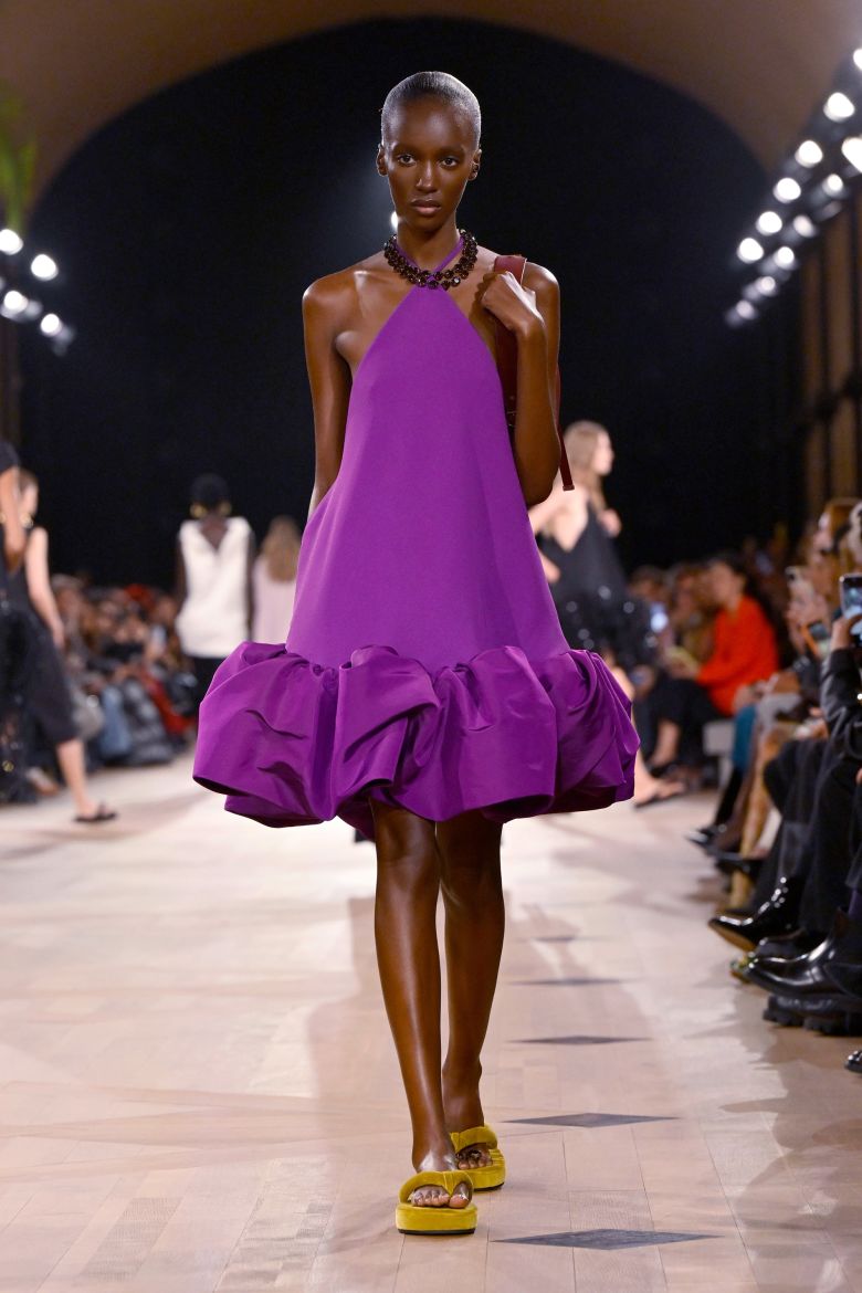 On Balenciaga's Spring 2026 runway, the dress appeared with a different neckline and ended just above the model's knees.