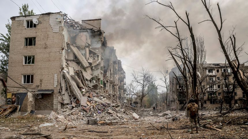 Damage in city of Kostiantynivka, Ukraine, after a Russian attack on October 12.