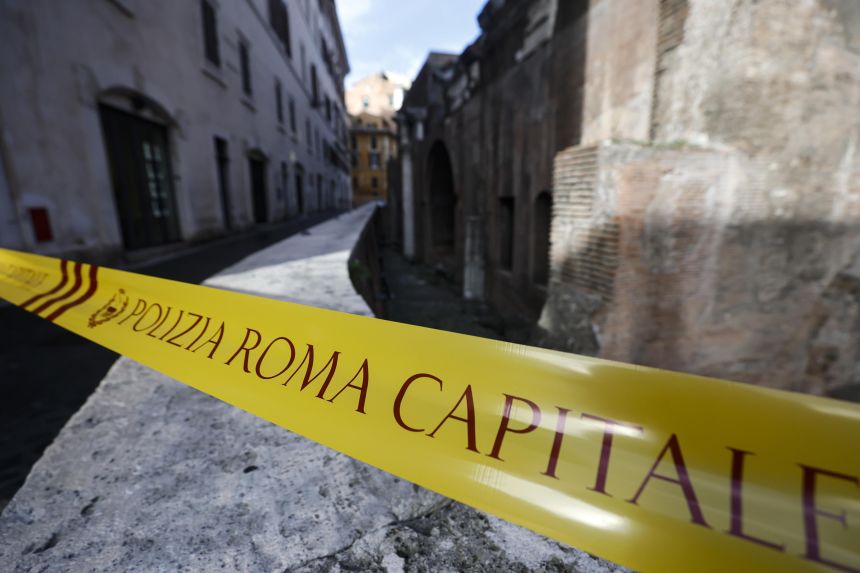 A police cordon at an area of the Pantheon's perimeter wall in Rome, Italy, on October 25, after a Japanese tourist fell from the wall and died.