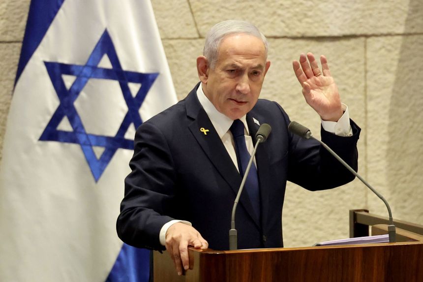Israeli Prime Minister Benjamin Netanyahu speaks at the plenary session of the Knesset in Jerusalem on November 10.
