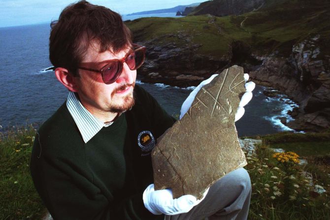 <strong>Proof? </strong>The sixth-century “Artognou stone," discovered in 1998, has linked Tintagel with King Arthur for some scholars, though others dismiss it.