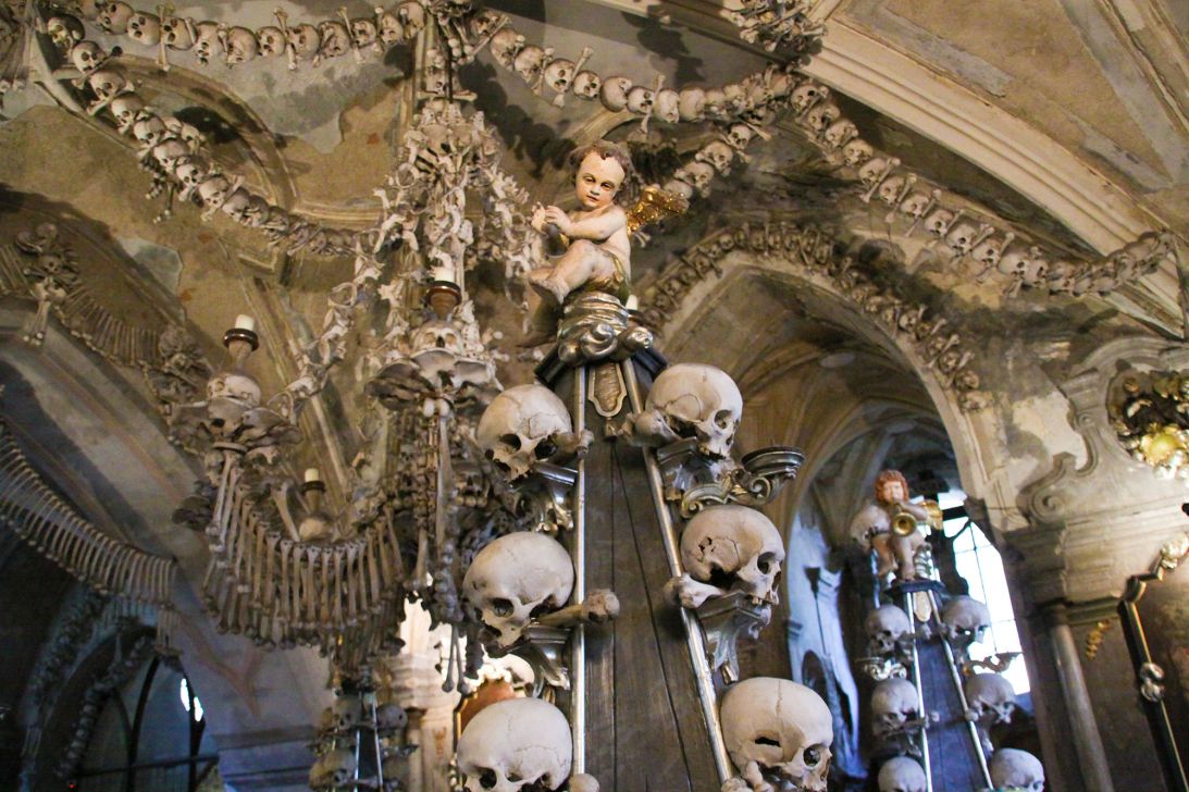 The Sedlec Ossuary, a small Catholic chapel located beneath the Cemetery Church of All Saints, is thought to hold the skeletons of 40,000 to 70,000 people.