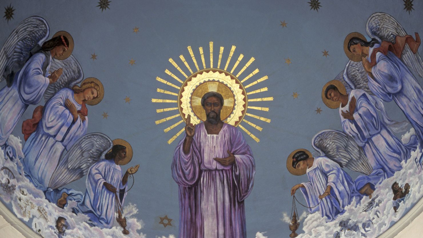 A mural of a Black Jesus at St. Cecelia's Catholic Church in Detroit, Michigan.