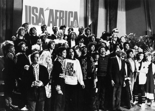 Jones, front row center, stands alongside other well-known musicians as they perofrm "We Are The World" in 1985.