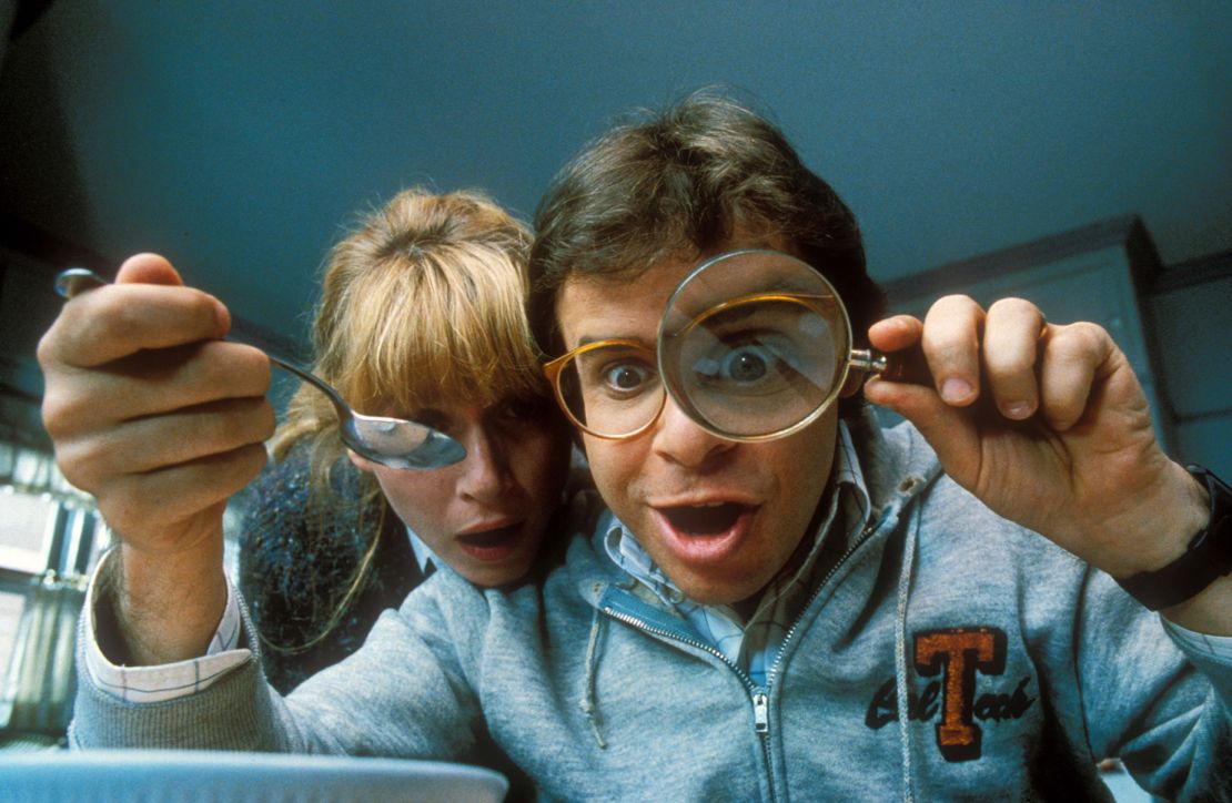 Wayne Szalinski (played by Rick Moranis) and his wife, Diane (Marcia Strassman), notice their shrunken son, Nick, in Wayne’s bowl of cereal in the 1989 comedy film "Honey, I Shrunk the Kids."