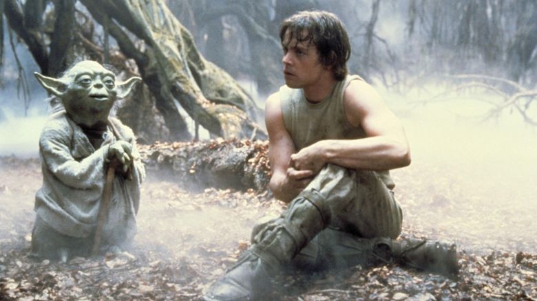 Yoda and Luke Skywalker in "The Star Wars Episode V - Empire Strikes Back" from 1980.