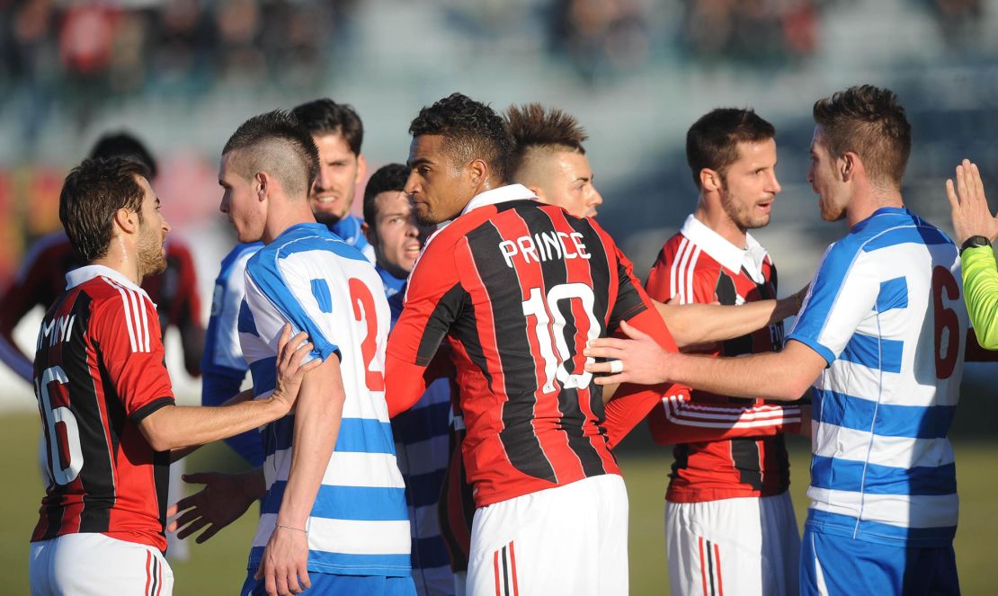 Kevin-Prince Boateng leaves the field during the match between AC Milan and Pro Patria Busto Arsizio on January 3, 2013.