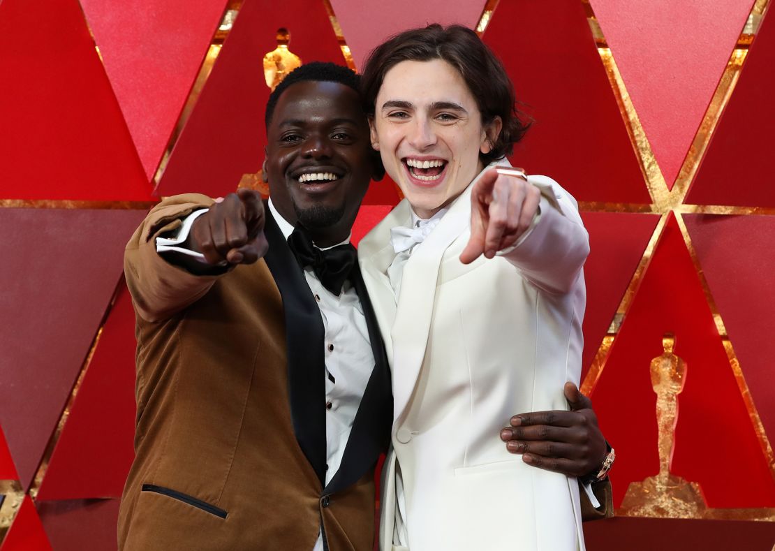 Lauren bonded with actor Daniel Kaluuya (seen here with Timothee Chalamet at the 2018 Oscars) after someone spilt red wine on his suit at a pre Oscars party.
