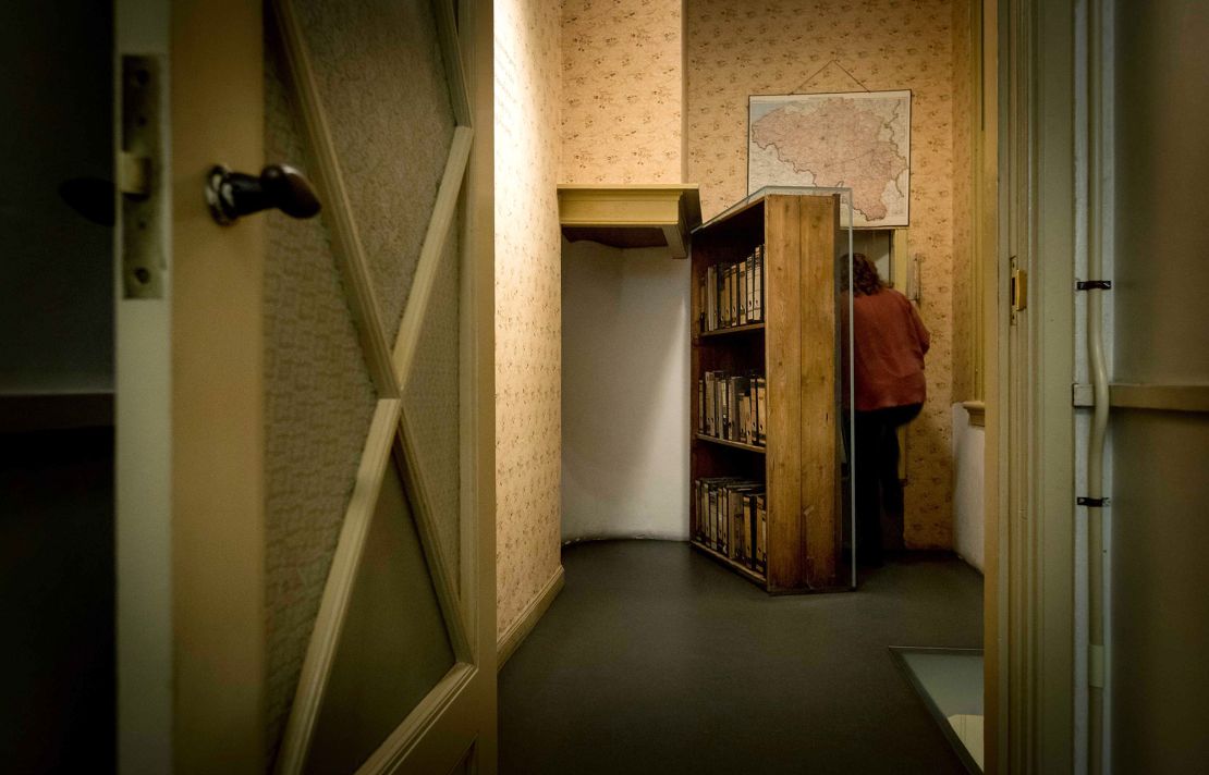 The bookcase to the secret annex in the renovated Anne Frank House in Amsterdam, the Netherlands. Frank died in the Bergen-Belsen concentration camp in 1945 at the age of 15.