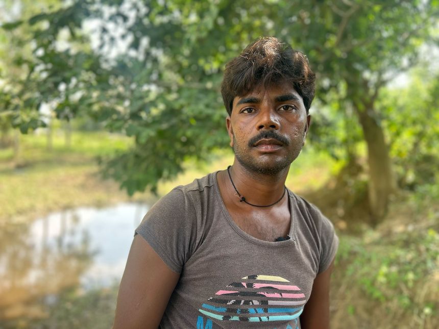 Shyam Babu saw the baby's arm poking out from the mud in this field in Shahjahanpur. Pictured on September 20, 2025.