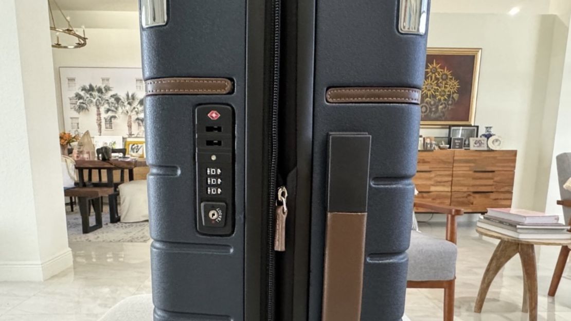 Side profile and lock combination of the TravelPro x Travel + Leisure Carry-On