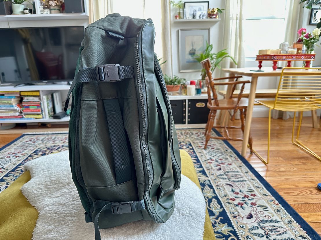 A photo of the side of the Away FAR 45L Convertible backpack