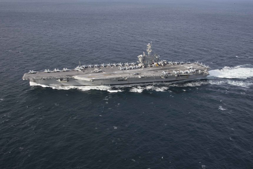 The Nimitz-class aircraft carrier USS Abraham Lincoln (CVN 72) transits the Atlantic Ocean during a strait transit exercise in the Atlantic Ocean on January 30, 2019.
