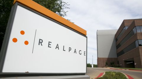 A logo sign outside of the headquarters of RealPage in Richardson, Texas.