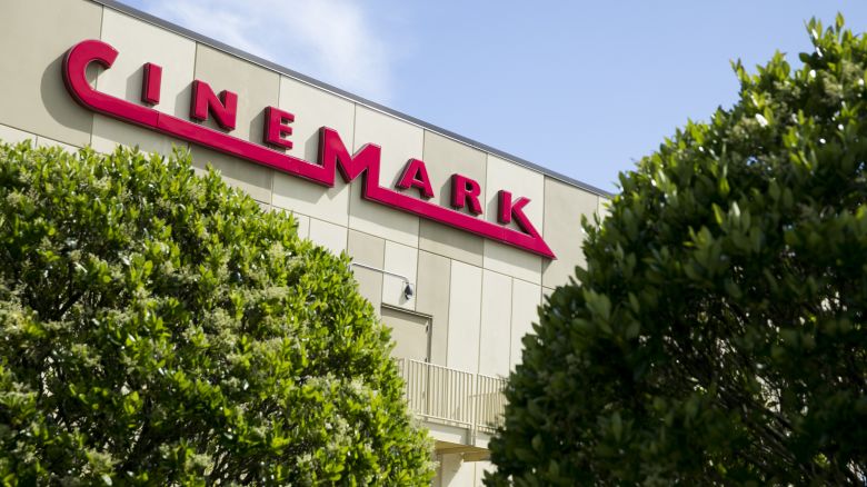 A logo sign outside of a Cinemark movie theater location in Chesapeake, Virginia on May 2, 2020.