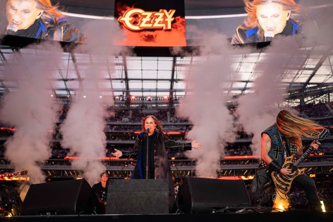 Osbourne performs during halftime of an NFL football game in Inglewood, California, in 2022.