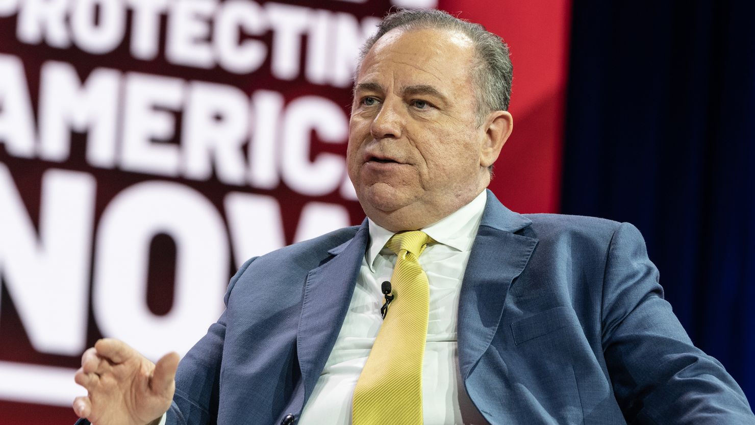 Newsmax chief Chris Ruddy speaks at the CPAC conference in Washington on March 2, 2023.