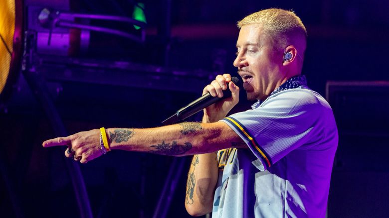 Rapper Macklemore (Ben Haggerty) during the "Ben Tour" at The Rave on September 30, 2023, in Milwaukee, Wisconsin (Photo by Daniel DeSlover/Sipa USA)