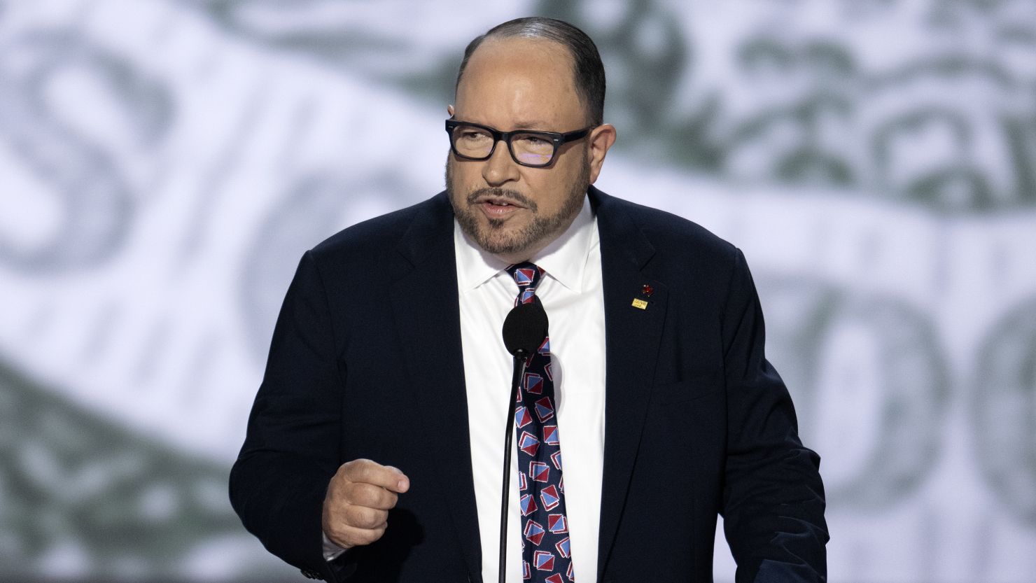 Bob Unanue, CEO of Goya Foods, makes remarks at the 2024 Republican National Convention at the Fiserv Forum in Milwaukee, Wisconsin on July 15, 2024.