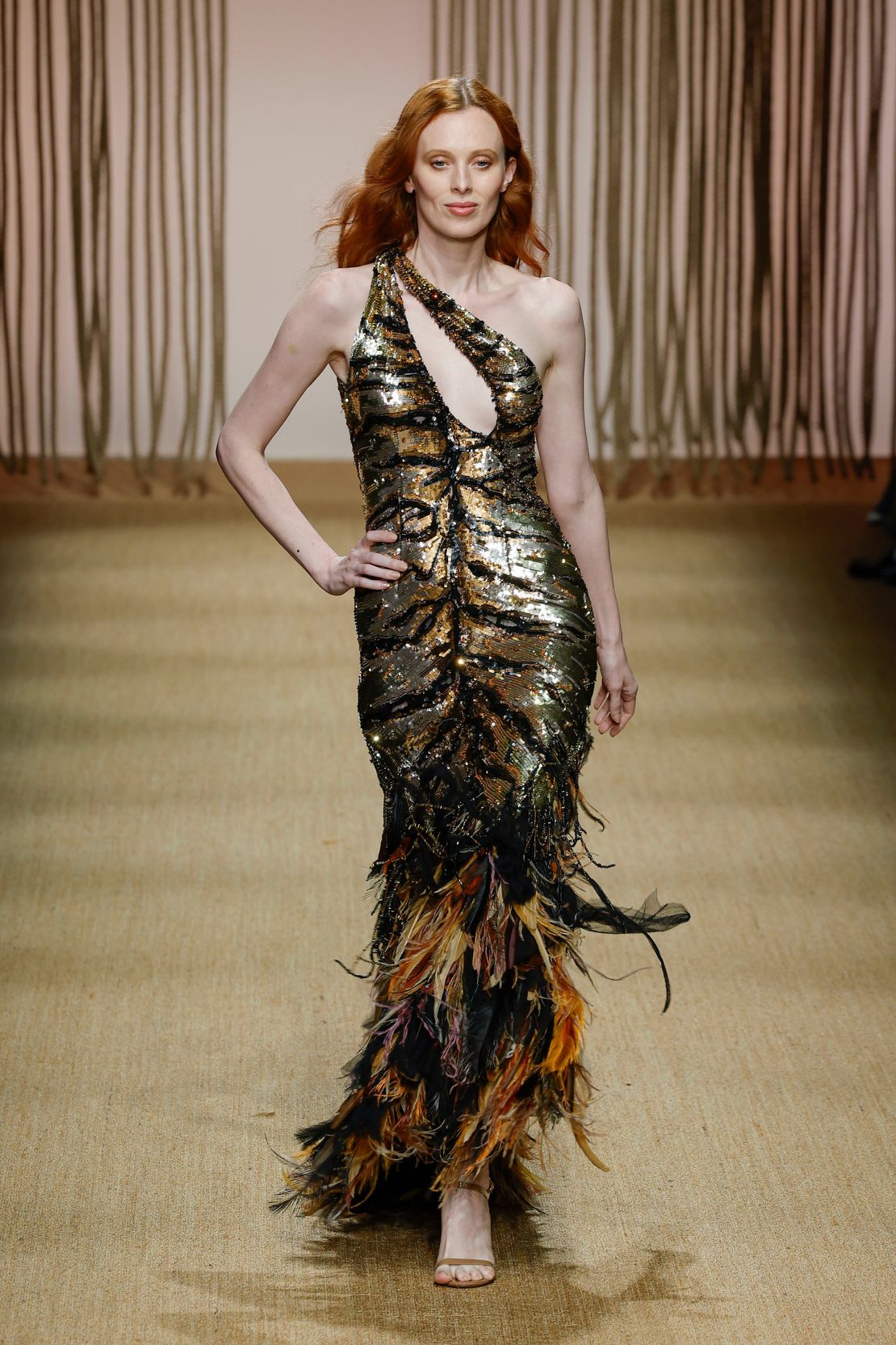 Supermodel Karen Elson was seen on the Roberto Cavalli runway.