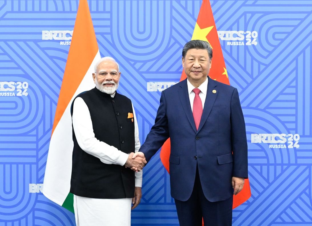 Chinese President Xi Jinping meets with Indian Prime Minister Narendra Modi on the sidelines of the 16th BRICS Summit in Kazan, Russia on October 23, 2024.