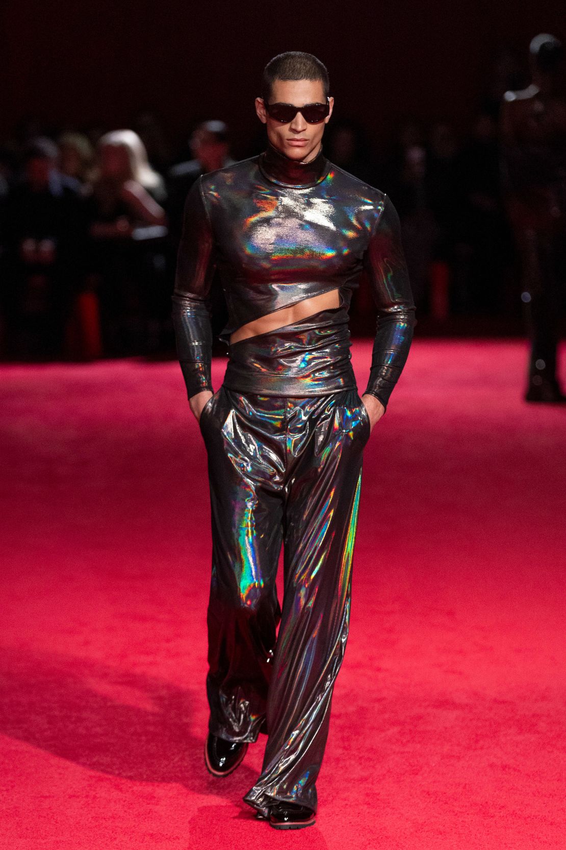 Siriano's palette included iridescent hues that resembled motor oil.