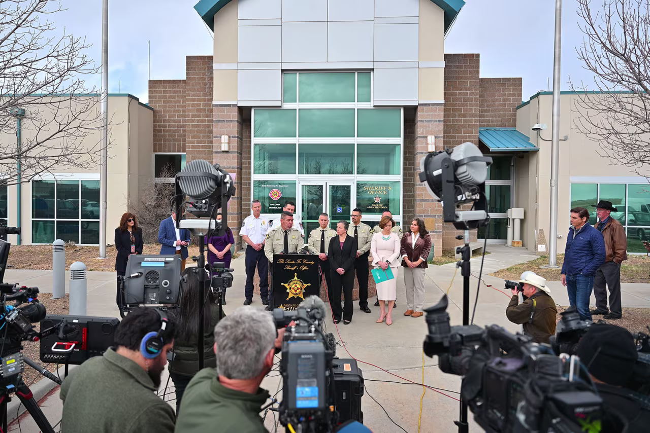 Santa Fe County Sheriff Adan Mendoza speaks during a press conference to provide an update on the investigation into the deaths of actor Gene Hackman and his wife Betsy Arakawa at the Santa Fe County Sheriff's Office on Friday, in Santa Fe, New Mexico.