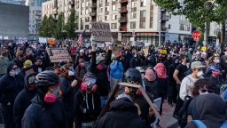 PORTLAND, OREGON USA - JUNE 18, 2025:  The largest crowd yet, estimated at about 500 people,  came to demonstrate against Immigration and Customs Enforcement (ICE) at their building in southwest Portland. They eventually were met with tear gas, rubber bullets, and other munitions. 

(Photo by John Rudoff/Sipa USA)