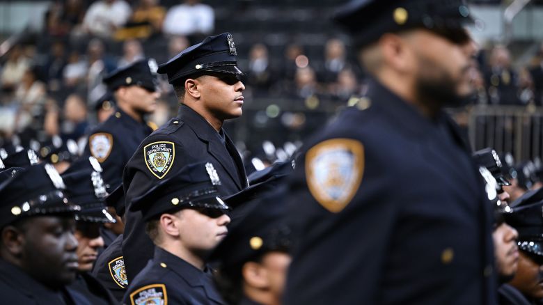 Newly commissioned New York City police officers attend New York City Police Academy graduation ceremony, held at Madison Square Garden, New York, NY, August 6, 2025. (Photo by Anthony Behar/Sipa USA)