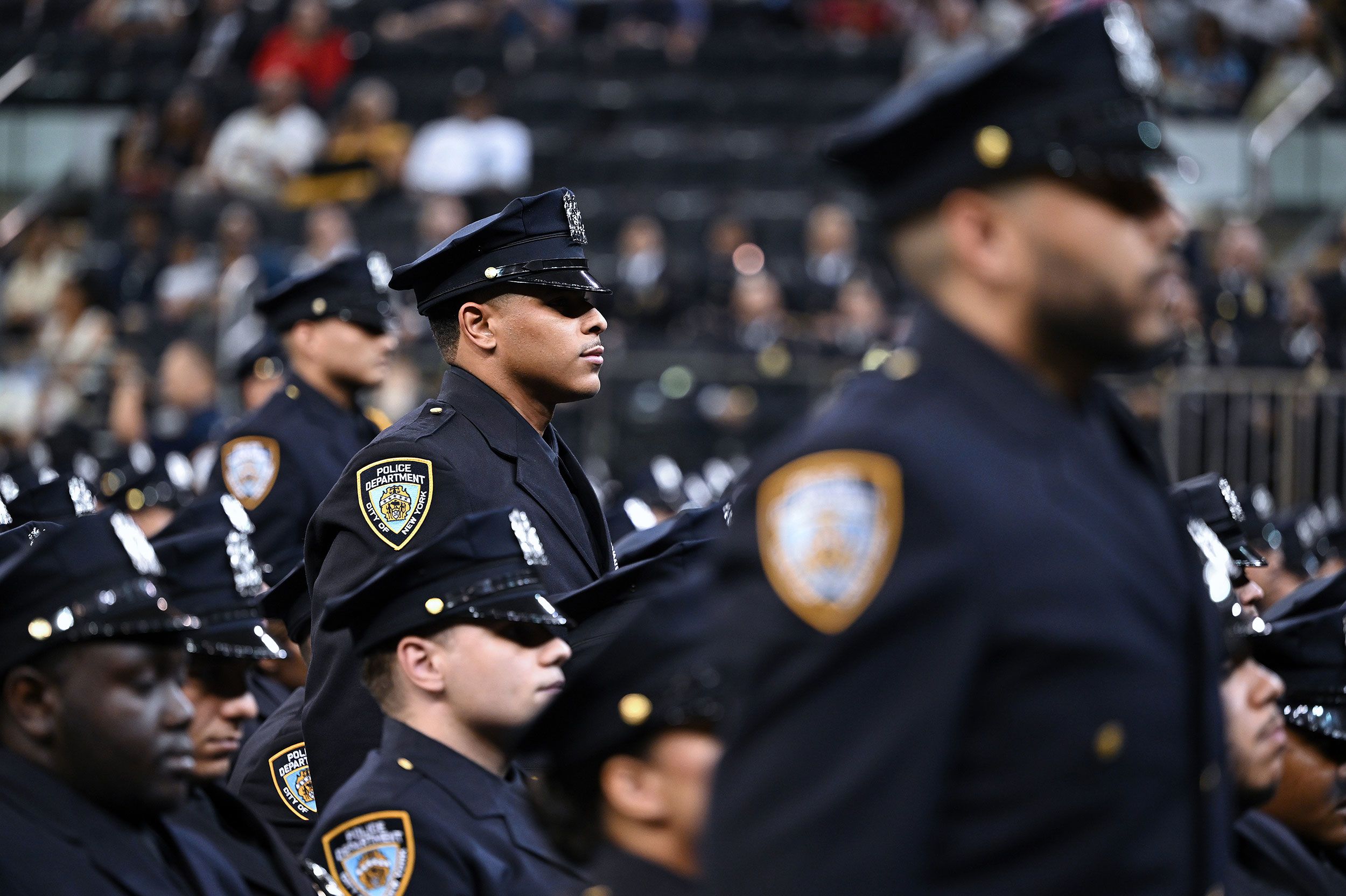 Newly commissioned New York City police officers attend New York City Police Academy graduation ceremony, held at Madison Square Garden, New York, NY, August 6, 2025. (Photo by Anthony Behar/Sipa USA)