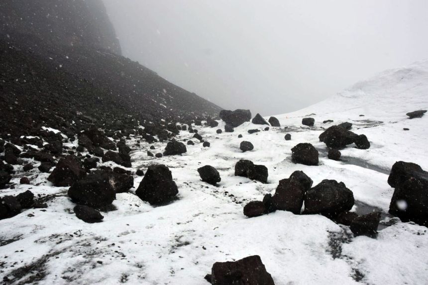 Undated handout photo issued by British Antarctic Survey of the area at the front of the Ecology Glacier where the remains of Dennis Bell was found in loose rocks.