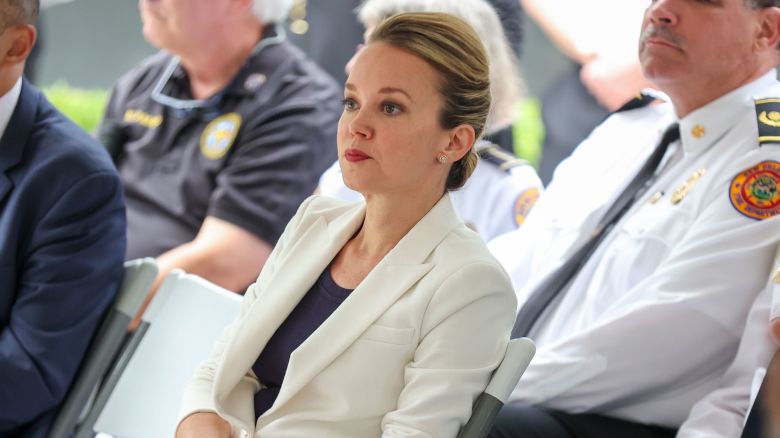 City Council member (and Mayoral Candidate) Helena Moreno listen to the speakers during the annual Wreath Laying Ceremony commemorating the 20th Anniversary of Hurricane Katrina on Friday, August 29, 2025 at the Katrina Memorial in Charity Hospital Cemetery in New Orleans, Louisiana. (Photo by Peter G. Forest/Sipa USA)