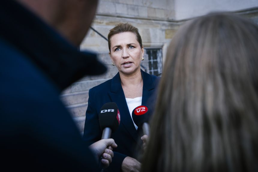 Prime Minister Mette Frederiksen comments on drone activity Monday evening at Copenhagen Airport, Tuesday, September 23, 2025.