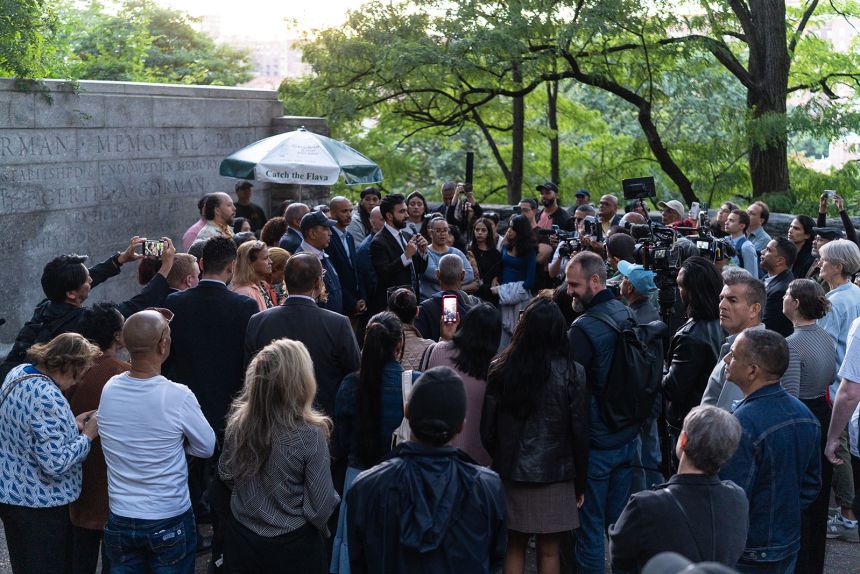 NYC Mayoral candidate Zohran Mamdani joins elected officials at Washginton Heights in New York, on October 3. One of Mamdani's campaign proposal is freezing rents for millions of rent stabalized tenants .