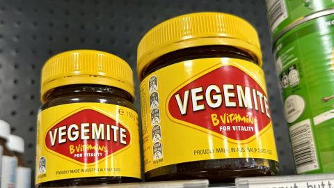 Two jars of Vegemite sit on the shelf in a store in Greenbushes in Western Australia on 18 September 2025.
