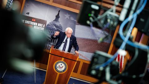 Sen. Bernie Sanders speaks during a press conference at the Capitol in Washington, DC, on Wednesday.