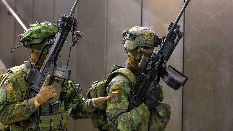 Members of the German military take part in a media day in Berlin on November 18.