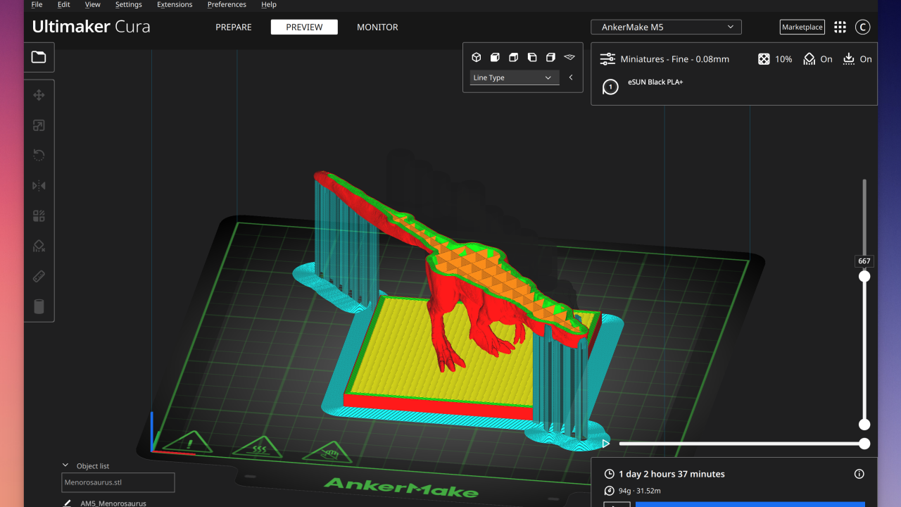 Getting ready to slice in the free Cura software.