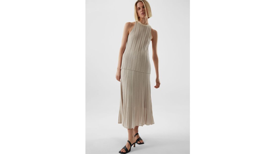 Slim-Fit Pleated Vest and Regular-Fit Pleated A-Line Skirt