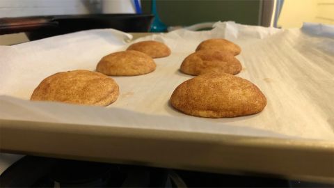 Snickerdoodle cookies on a Williams-Sonoma baking sheet