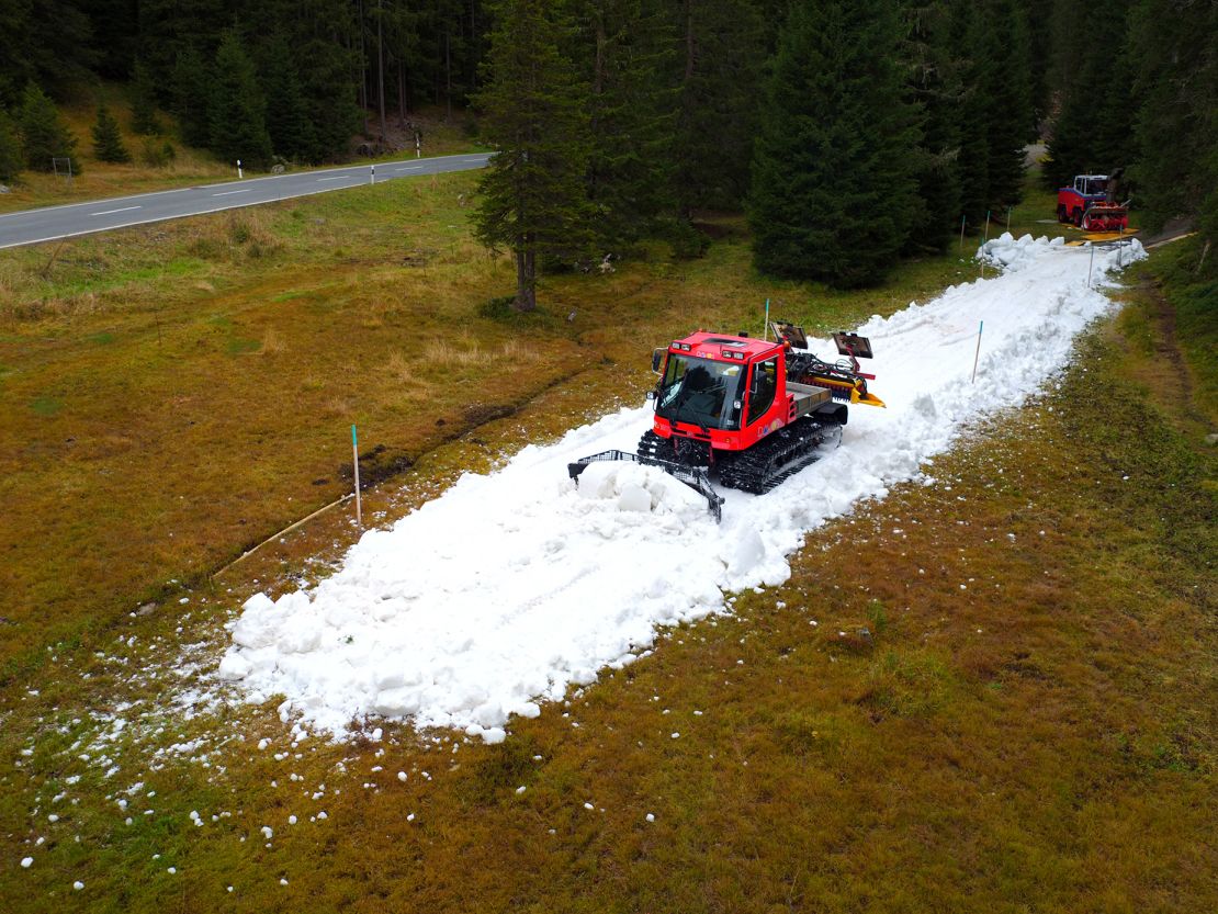 In Davos, snow farming is used to create a four-kilometer cross-country ski trail that is open by the end of October.