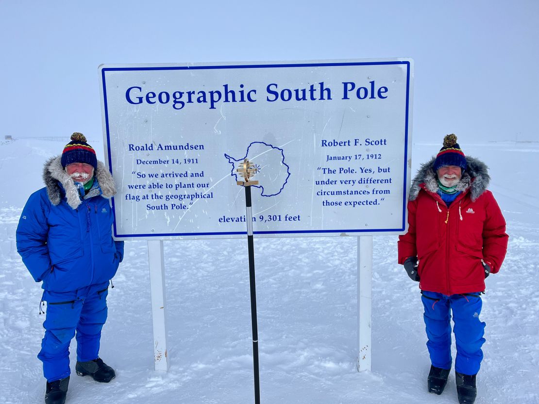 Chambers with Dave Thomas, both former Royal Marines, at the geographic South Pole. The pair were completely unassisted in their epic trek from the coast of Antarctica.