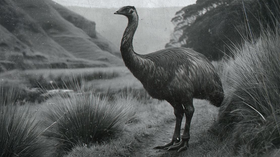 A grayscale drawing of what a moa species may have looked like.
