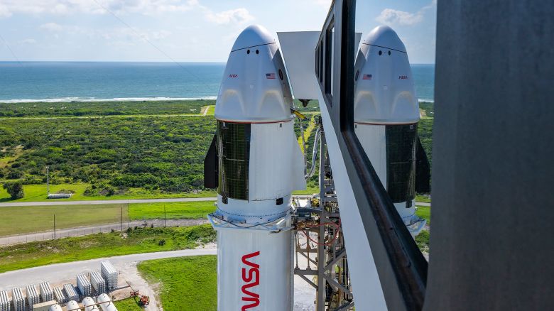 The Falcon 9 rocket, with the Dragon spacecraft atop, is seen at Cape Canaveral Space Force Station in Florida in September 2024, ahead of NASA’s SpaceX Crew-9 launch to the International Space Station.