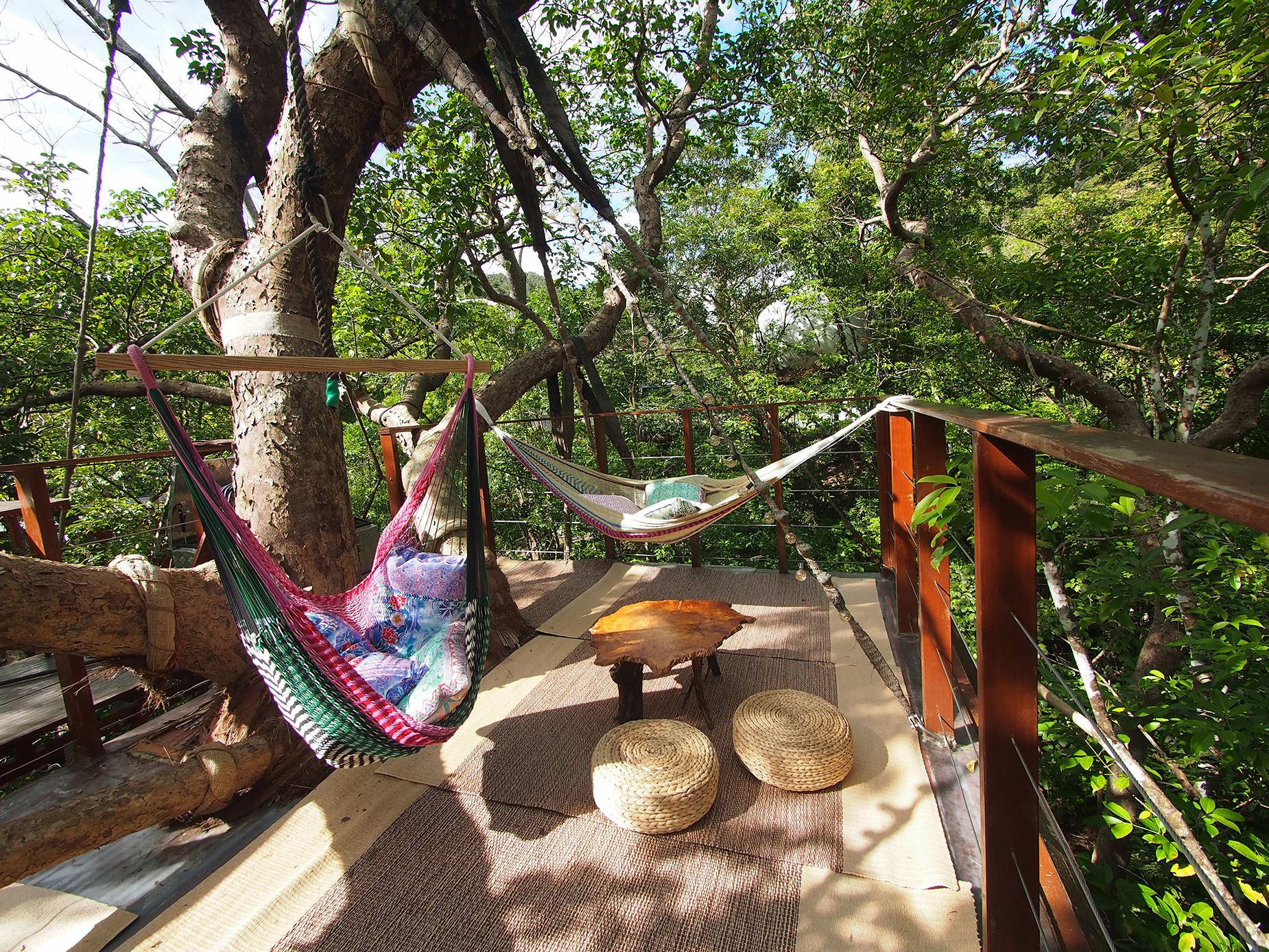 A handmade hammock outside a Treeful cabin.