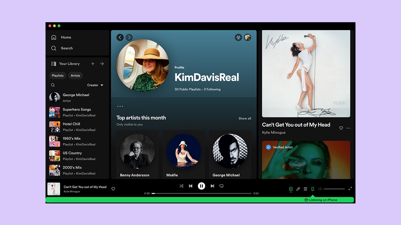 A screenshot of the Spotify desktop application with a user profile open