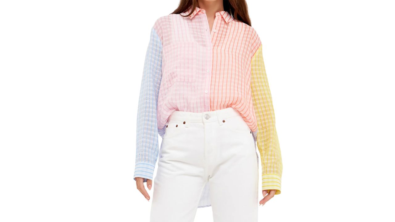spring fashion colorblocked button up